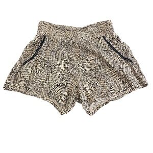 Three Dots Womens S Tan Black Abstract Fan Print Smocked Waist Crochet Shorts